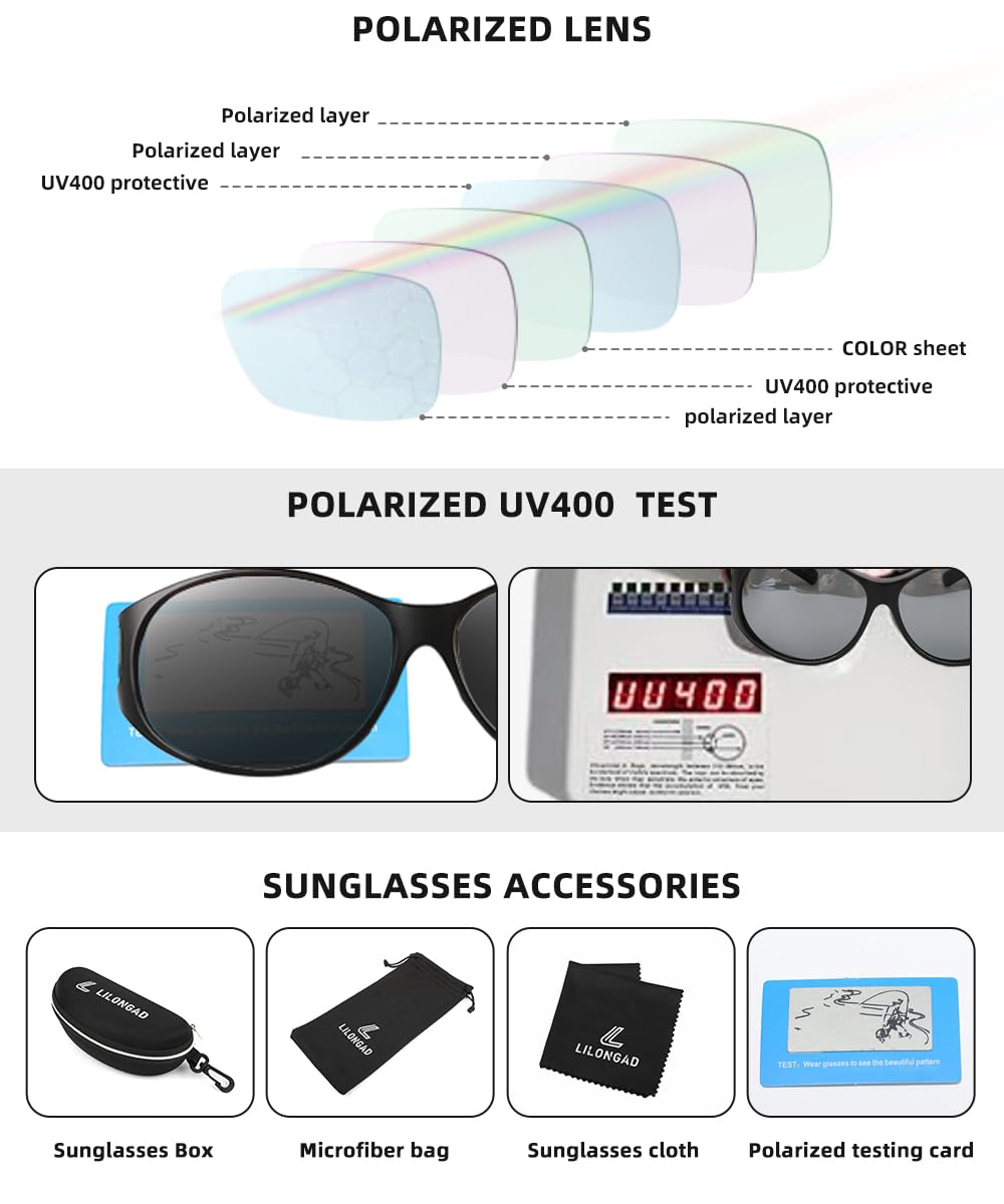 Lentes de sol polarizados que se ajustan sobre envolventes, evitan daños oculares por los rayos ultravioleta, antirreflejos, peso ligero, 100% protección UV para hombres y mujeres, espejo