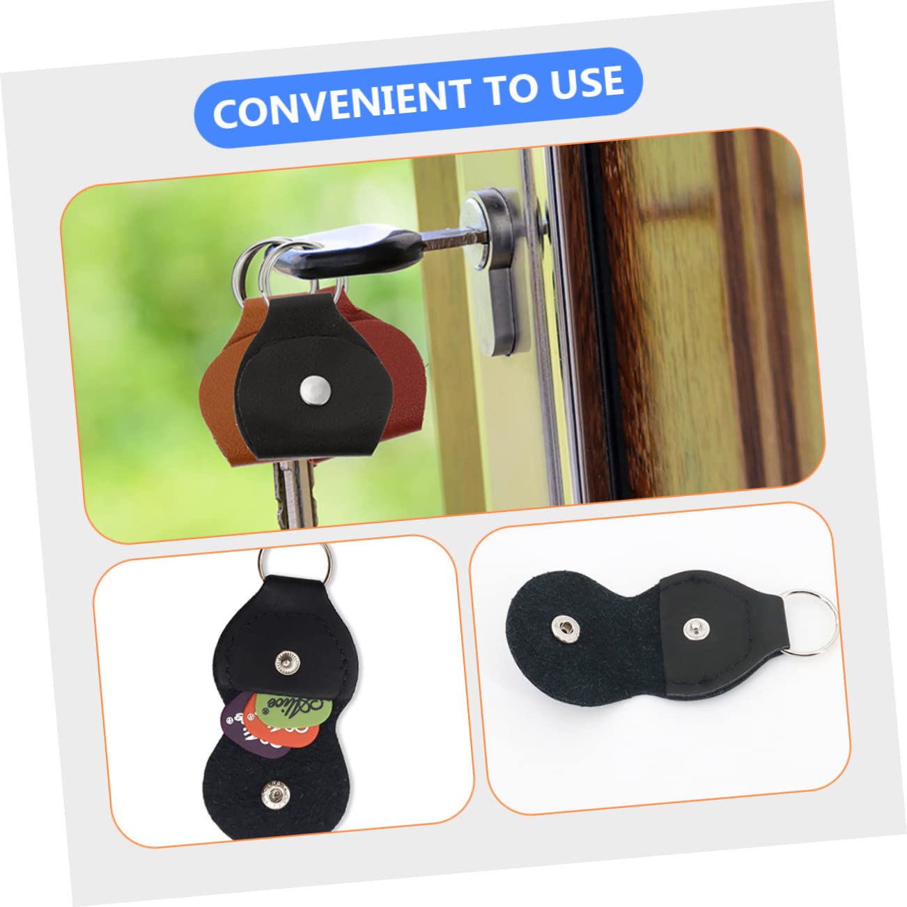 Kisangel 3sets Leather Guitar Case Durable Portable Holder with Ring for Easy Storage for Guitarists Lightweight and Stylish Picks Organizer 5pcs*3