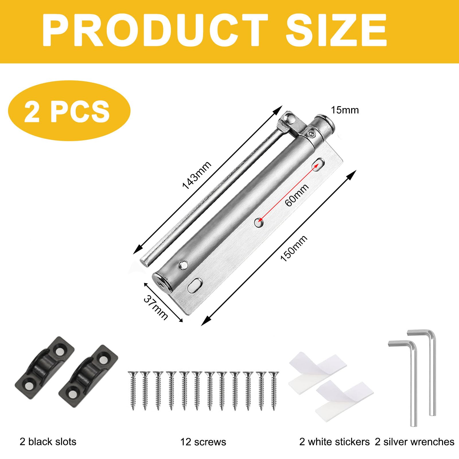 Spring Door Closer, 2PCS Automatic Door Closer with Adjusting Rod and Screws for Residential Commercial Home Office - Image 2