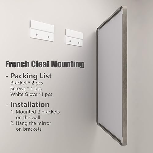 Miniatura 6 de CHARMOR - Espejo rectangular para baño de 22x30 pulgadas con marco de metal cepillado plateado, espejo de tocador para pared con esquinas