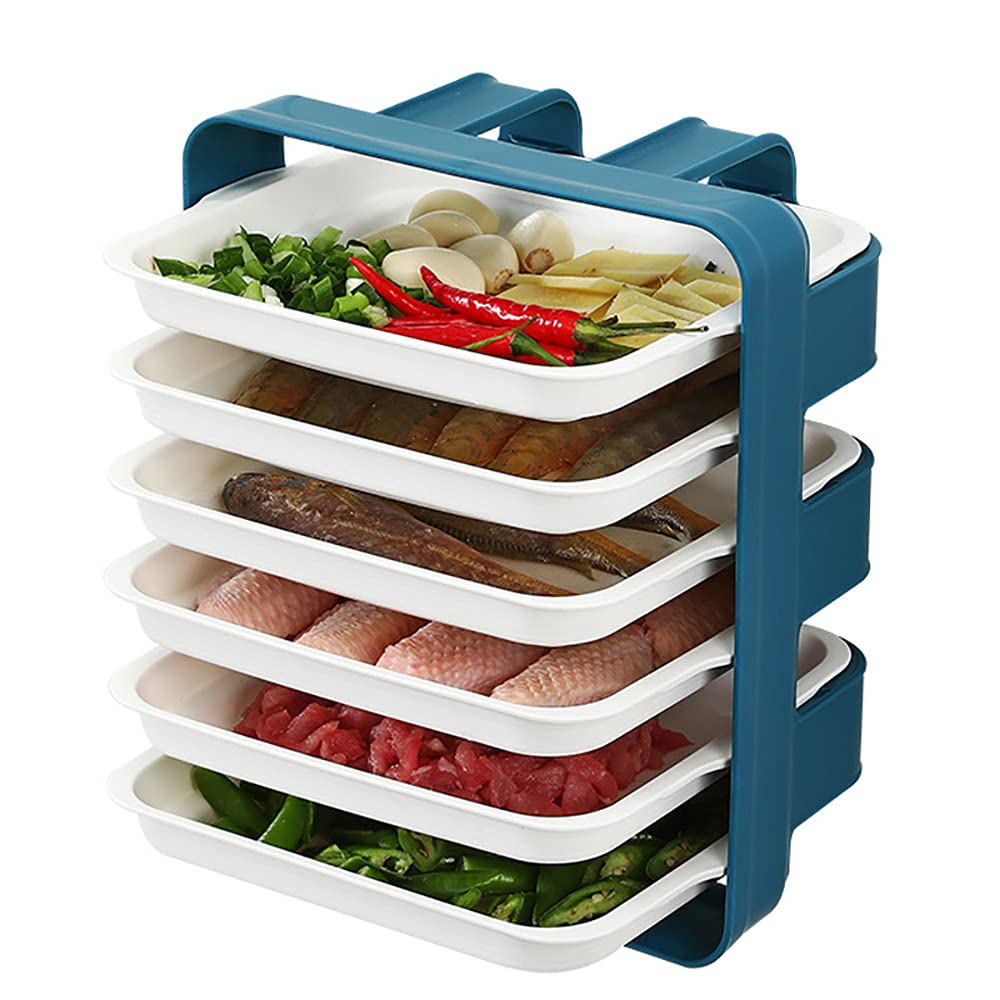 “N/A” Kitchen Multi-Layer Side Dish, Wall Mount Serving Tray, Fruit Display Holder, Food Storage Containers, Vegetable Organizer Racks,​ Portable Storage Can Be Stacked Vegetable Platter (D-Blue)