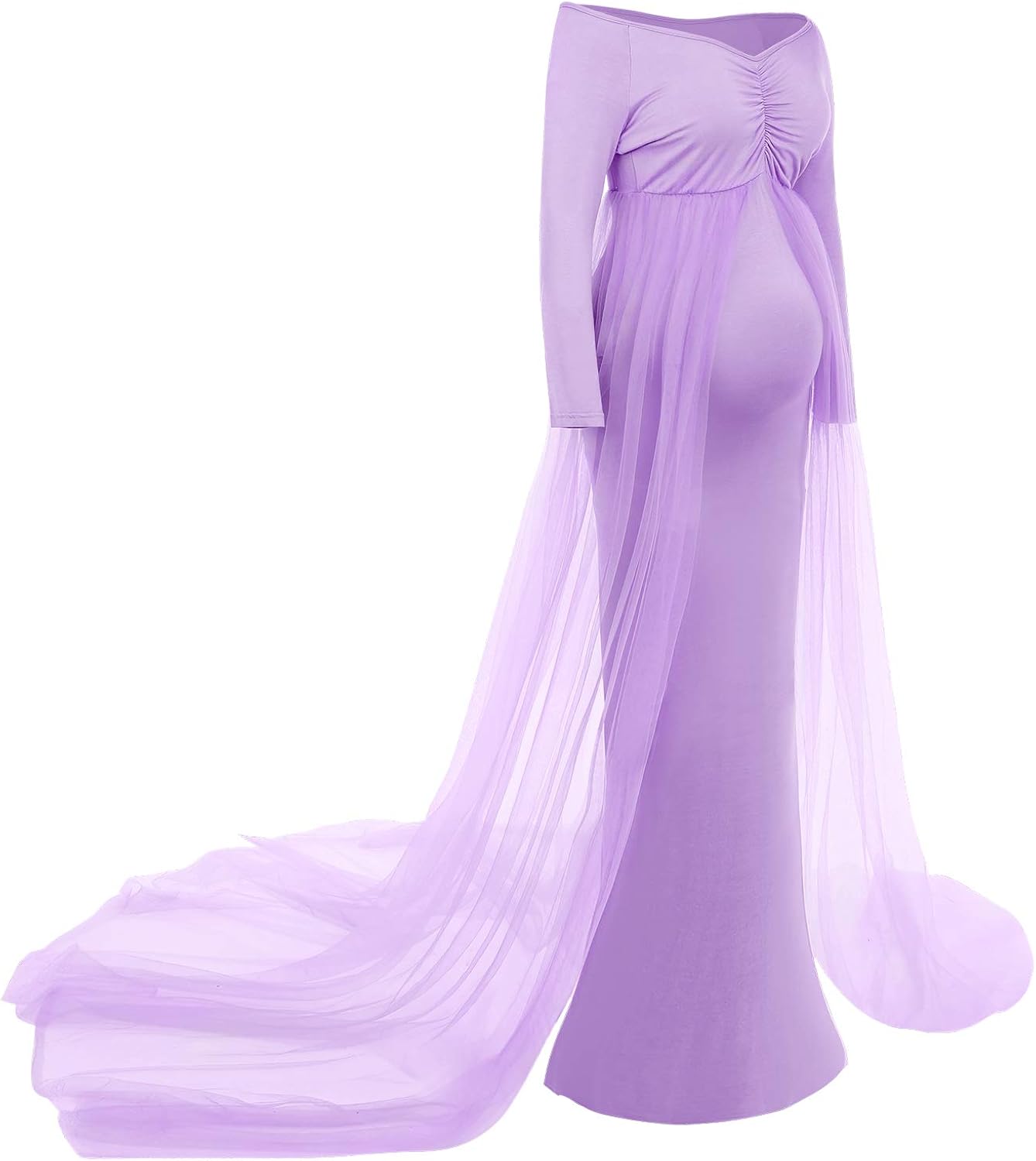 Women's Long Sleeve Off Shoulder Maternity Maxi Photography Dress Tulle Wedding Mermaid Gown for Photoshoot Baby Shower at  Women’s Clothing store