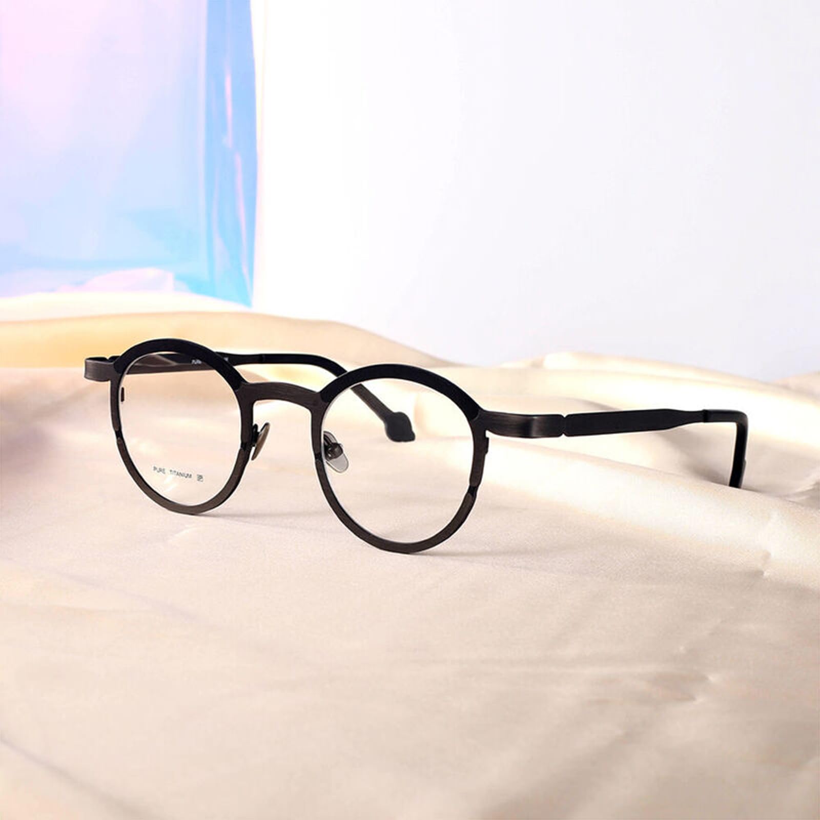 Retrò Rotondo Occhiali da Lettura per Donna Uomo titanio Montatura Anti Luce Blu Supporti di Lettura Ultrasottili con Cerniera Occhiali Presbiopia con Cerniera a Molla