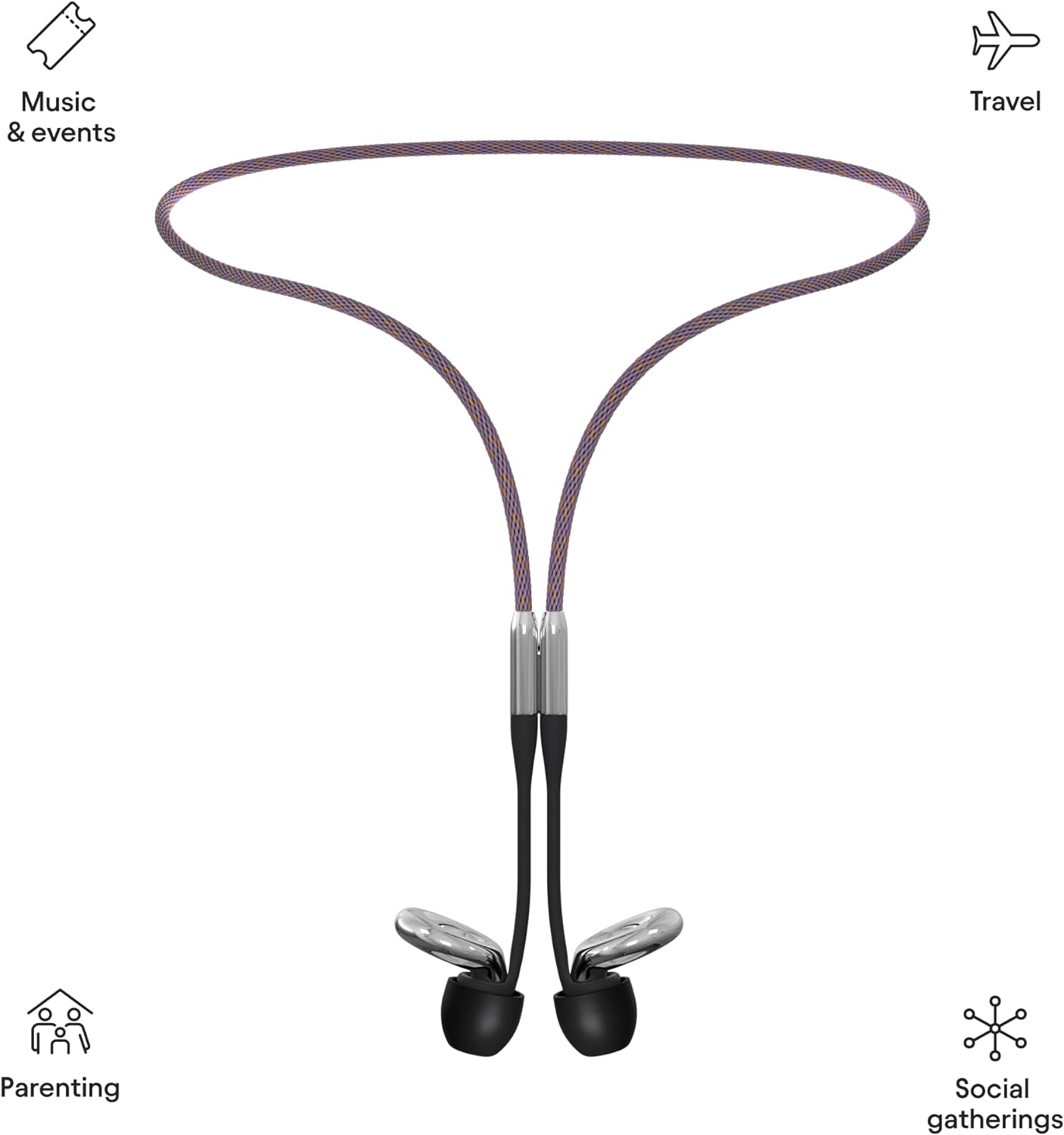 Loop Official Connector Cord Earplugs - Magnetic Tug-Resistant Safety Cord - Speckled Lilac