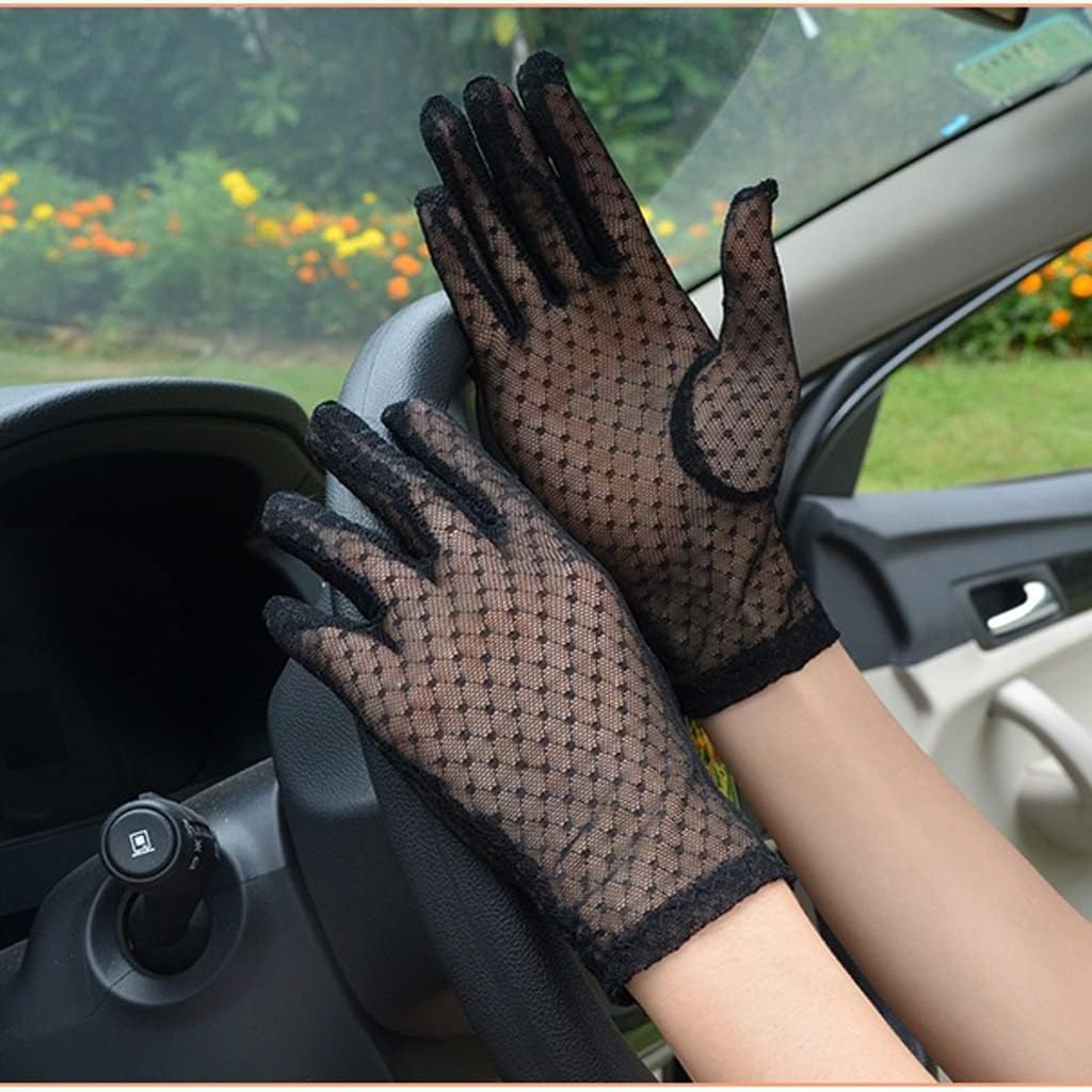 Women's Breathable Stretch Sexy Black Translucent Five Finger Driving Sun Gloves