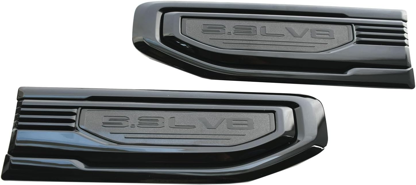 Pair Custom Kit 5.3L V8 Vent Emblems 3D Badge Left and Right Compatible with 2019-2024 GMC Sierra GM 85160715 (Glossy Black)