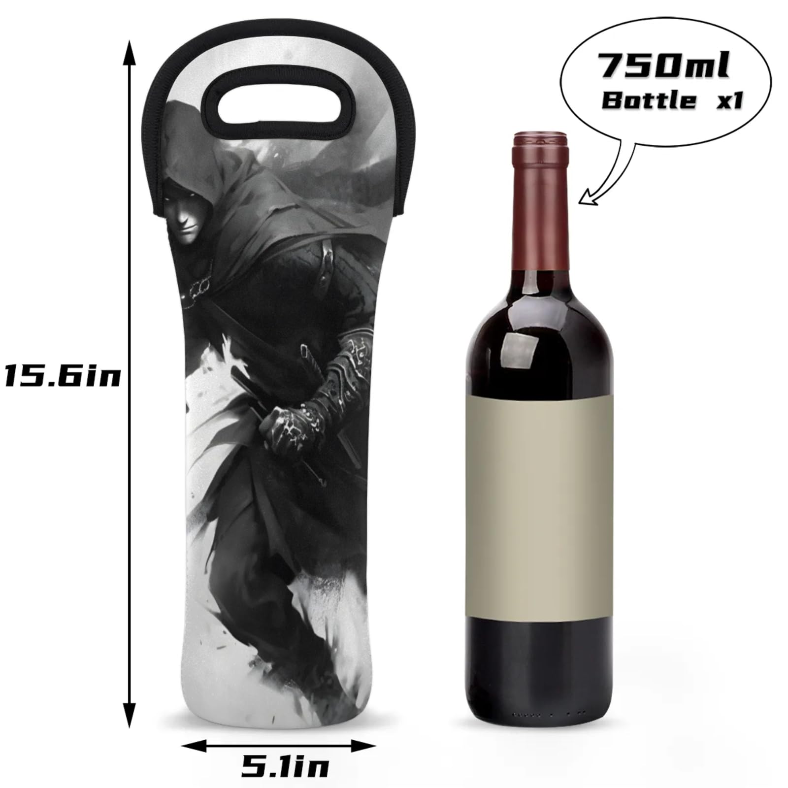 Neoprene Wine Tote Carrier Bag for Wine,Water, Champagne, Beer, Baby Bottles 15.6 x 5.1 Inches, Protective Wine Bag,Japanese Samurai