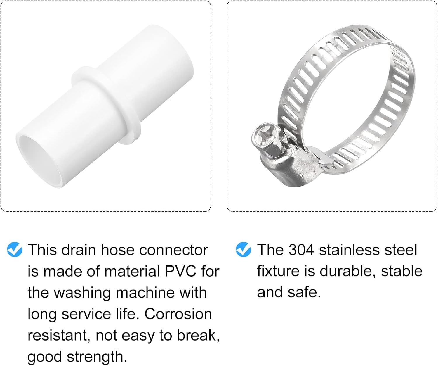 MECCANIXITY Washing Machine Drain Hose Connectors, Washer Extension Adapter White 0.79" with Clamps Pack of 2