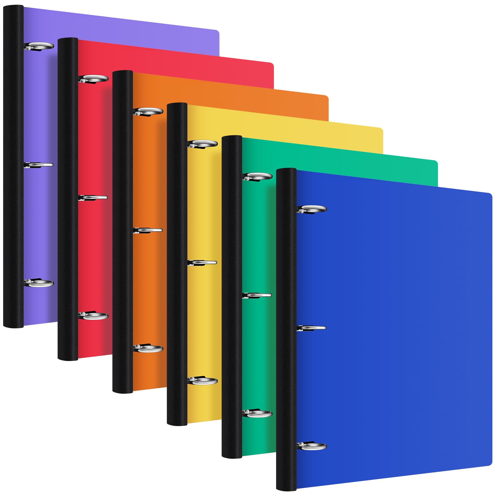 Henoyso Lot de 6 classeurs télescopiques à 3 anneaux de 1,9 cm avec dos télescopique, capacité de 175 feuilles, 3 anneaux ronds, en plastique souple, pour l'école, le bureau (multicolore)