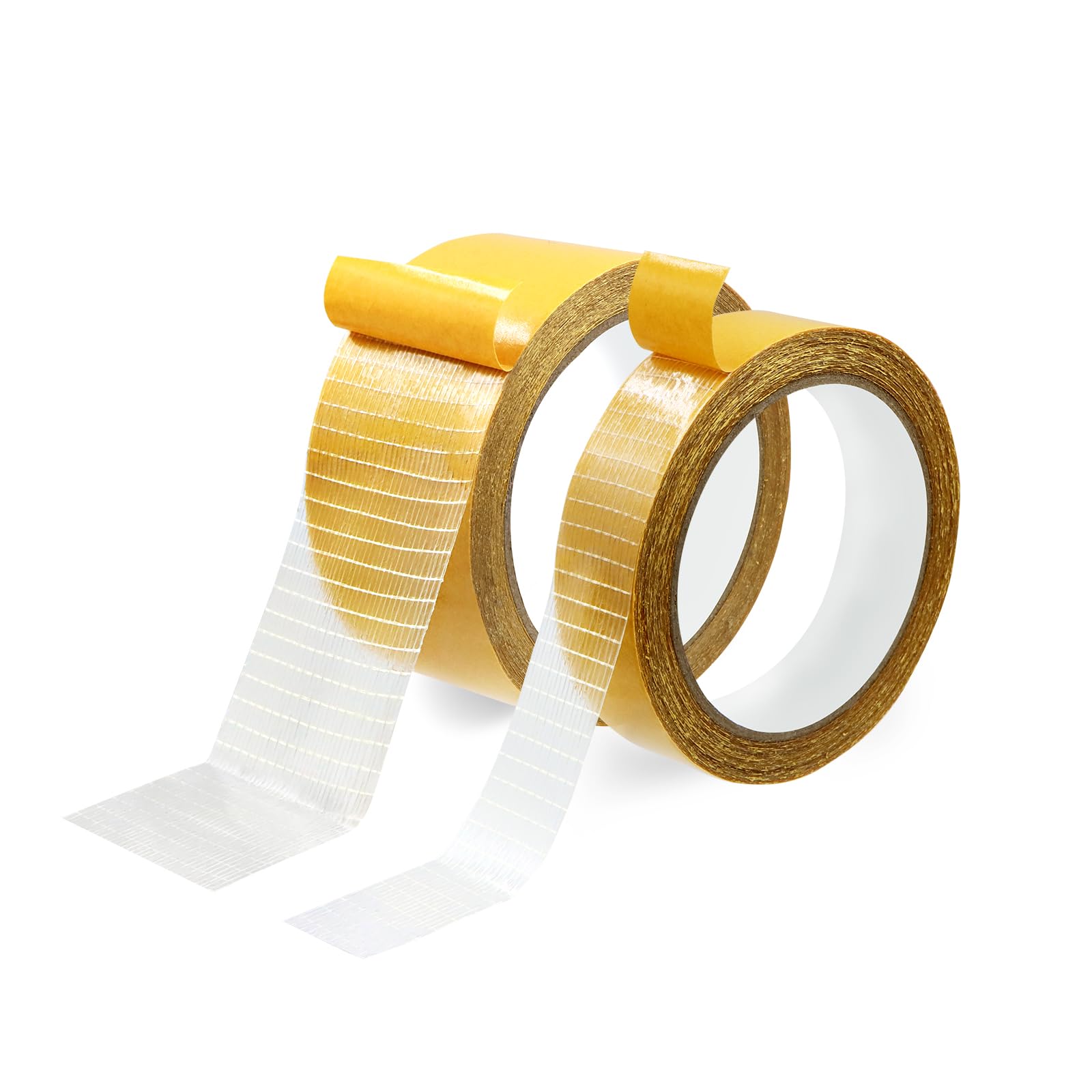 2 Packs Double Sided Mesh Tape Heavy Duty Super Sticky 66 FT - 2 Inch + 1 Inch Gauze Fiberglass Tape Adhesive Tape Set with Industrial Grade Mesh for Mounting Carpets, Pictures