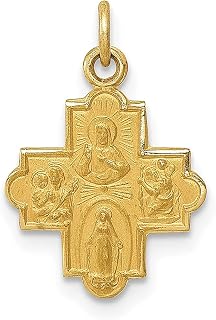 Colar com pingente de medalha de 4 vias pequeno maciço de ouro amarelo 14 k religioso quatro joias finas para mulheres presentes para ela, Pedra Ouro amarelo