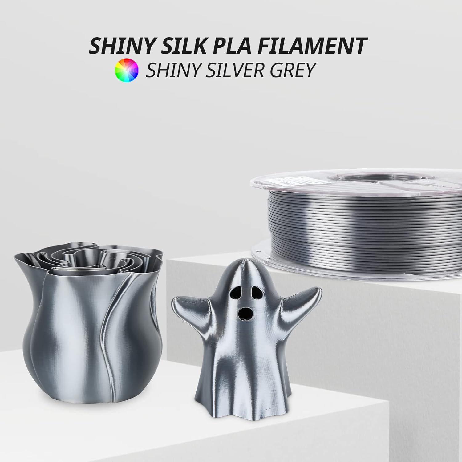 AMOLEN Silk PLA 3D Printer Filament Bundle, 1.75mm 3D Printer filaments, Shiny PLA Filament for 3D Printing