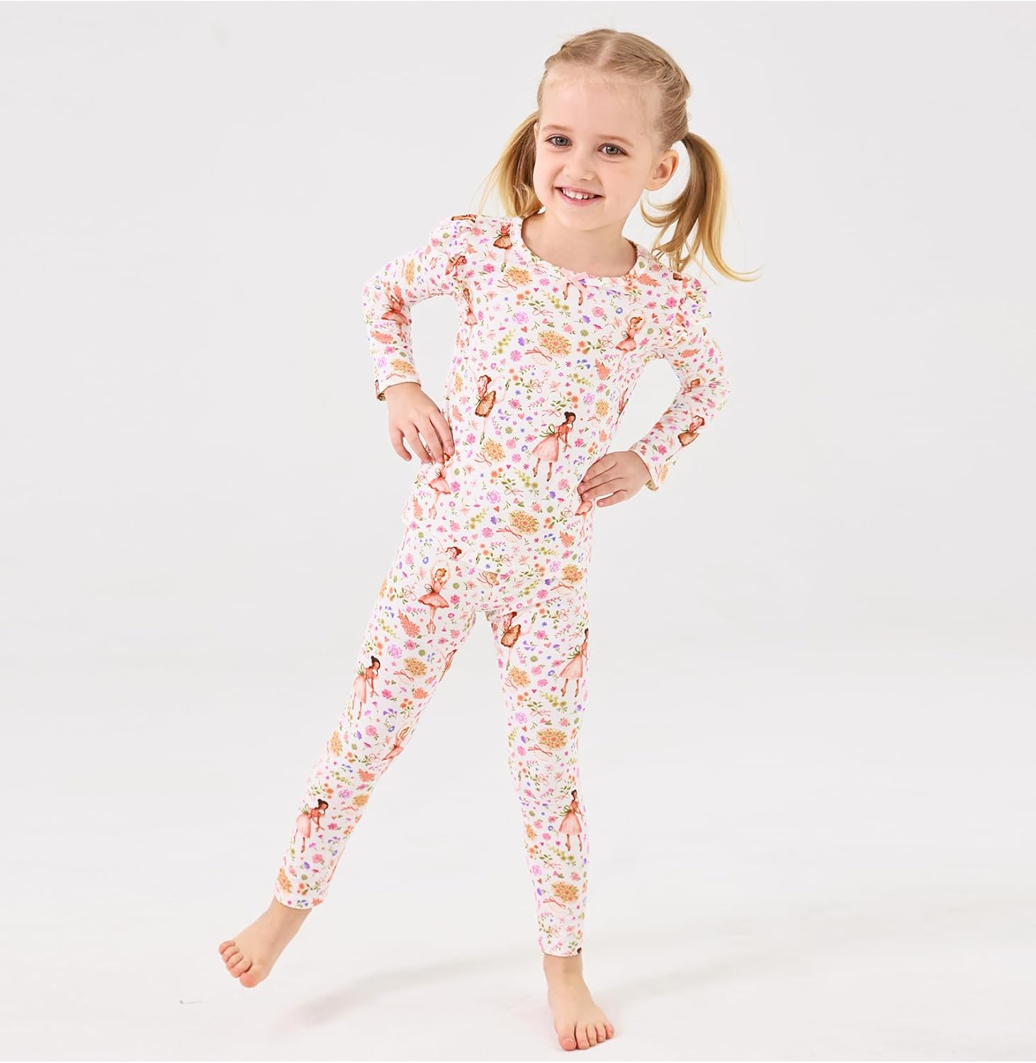 Bamboo Viscose Toddler Girl Pajamas Ruffled Long Sleeve Kid Girls Lounge Set - Image 6