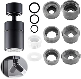 Grifo giratorio 80 °, regulador de chorro giratorio para cocina y baño, extensión de grifo con 2 tipos de chorro y 11 adaptadores, ahorro de agua para rosca M20/M22/M24, color negro
