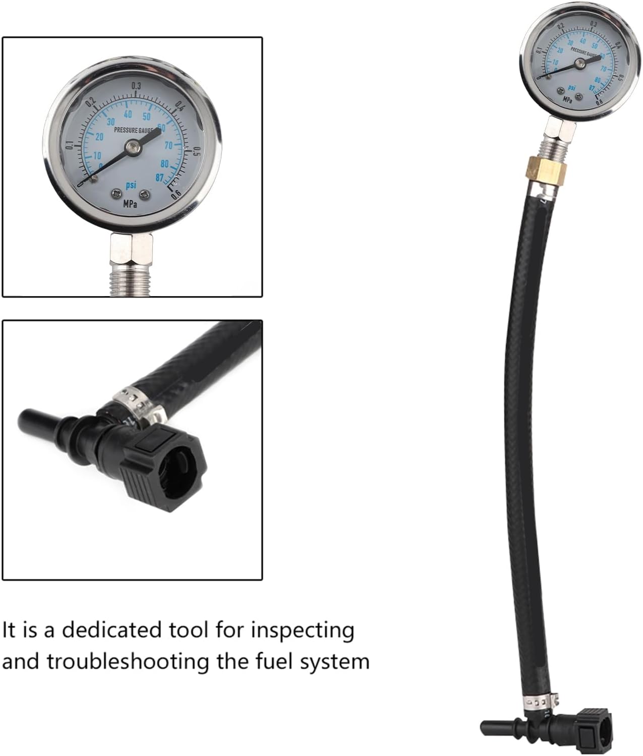 Universal Fuel Pressure Gauge Meter, Fuel System Tester for Accurate Pressure Measurement, with Durable Construction for Gasoline Pump and Regulator Diagnostics