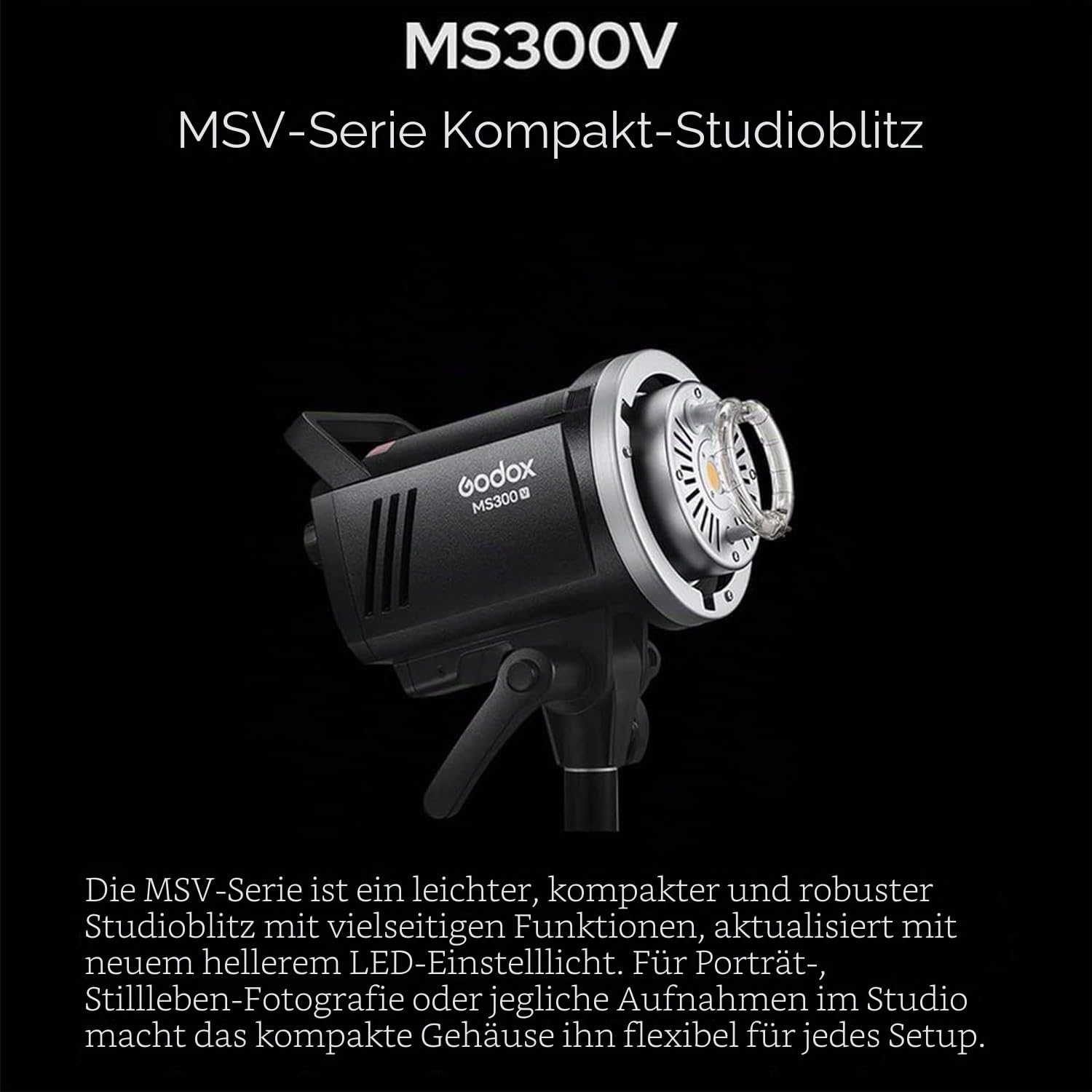 Godox MS300V Studioblitz LED 300 W, 5800±200K 2.4G Wireless X System, 0.1-1.8s Recyclezeit, Bowens Mount Blitzgerät MS300-V mit LED Modeling Lamp, Godox MS300 V Studioblitz für Studio Fotografie