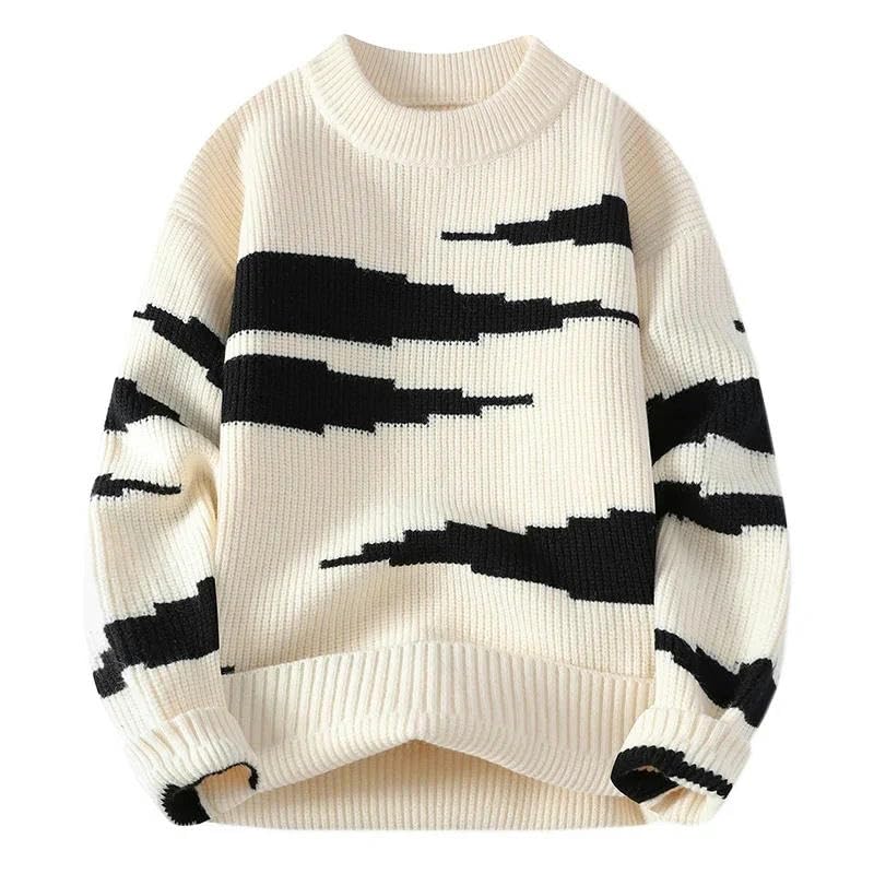 Japanese Retro rblocking Pullover Sweater Men Autumn Winter Round Neck Sweater Knit Sweater4