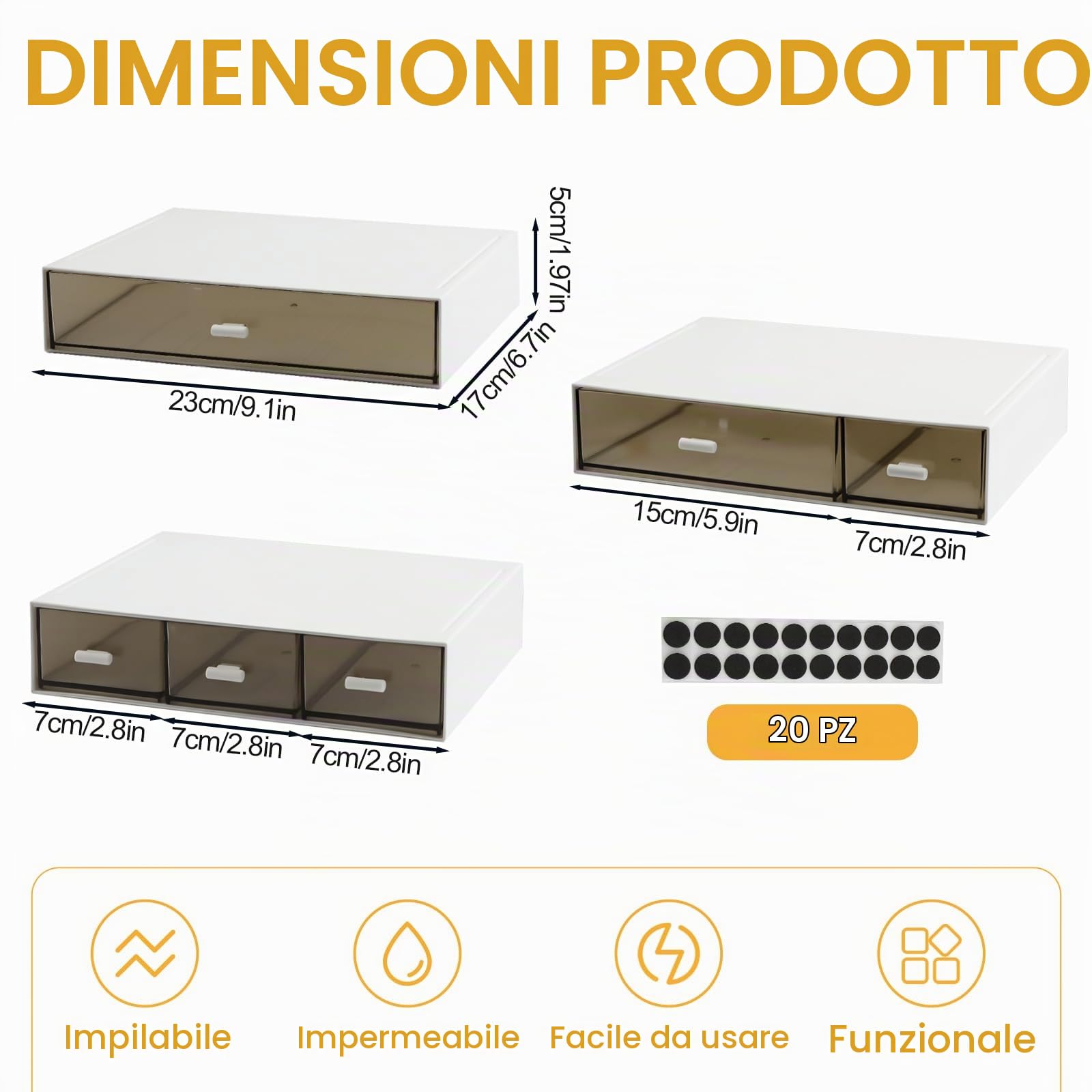 Organizer da scrivania a 4 ripiani con 7 cassetti, impilabile da scrivania con 20 imbottiture antiscivolo, organizer per trucchi per cancelleria e conservazione a casa