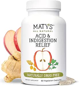 Matys Acid &amp; Indigestion Relief Capsules, Safe Antacid Alternative for Occasional Acid Reflux &amp; Heartburn, Made with Apple Cider Vinegar, Soy &amp; Gluten Free Vegetarian Capsules, 60 Count, 30 Servings