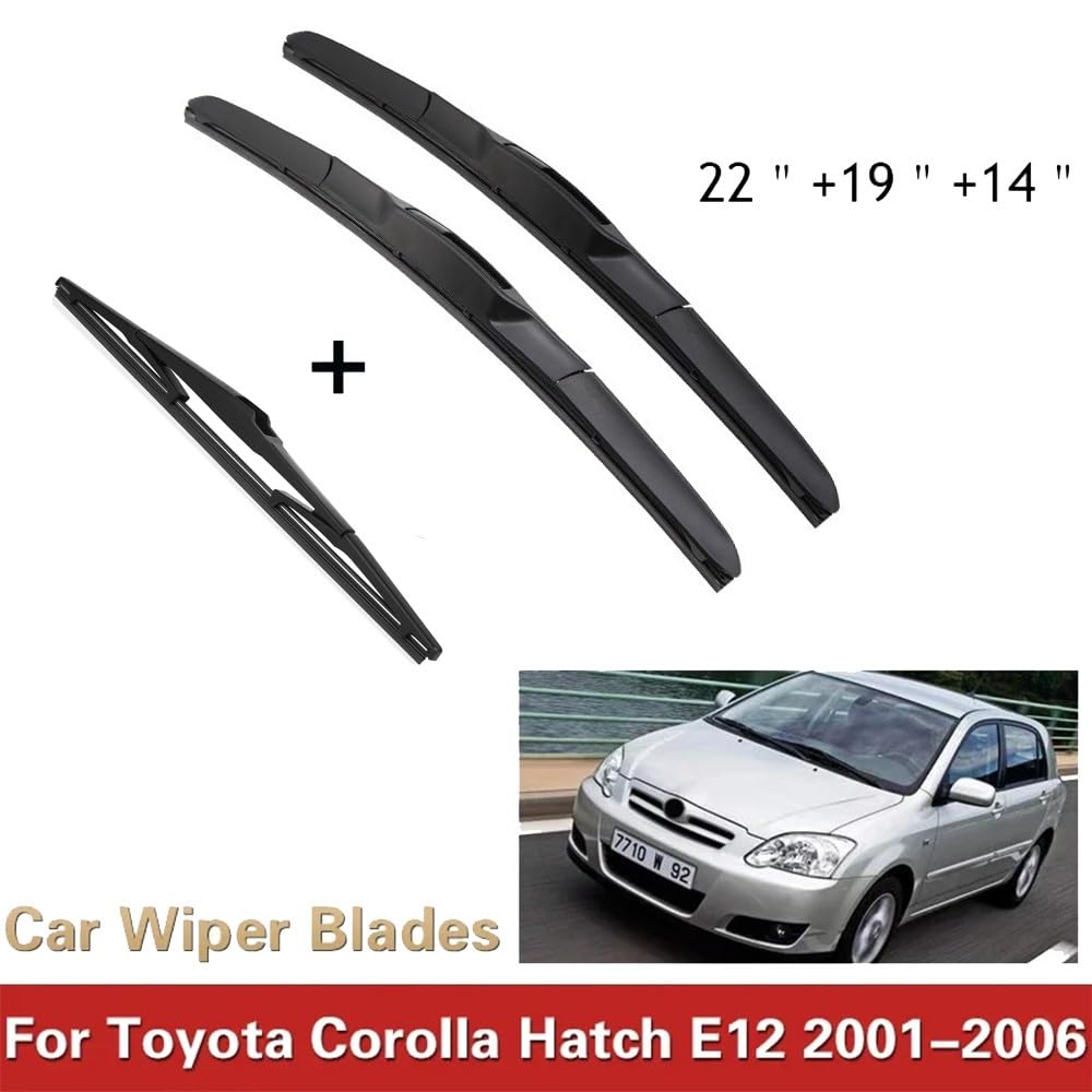 3 szt. Zestaw wycieraczek przednich i tylnych wycieraczek kompatybilny z Toyota Corolla hatchback E12 2001-2006 szyba przednia 22 "19" 14"