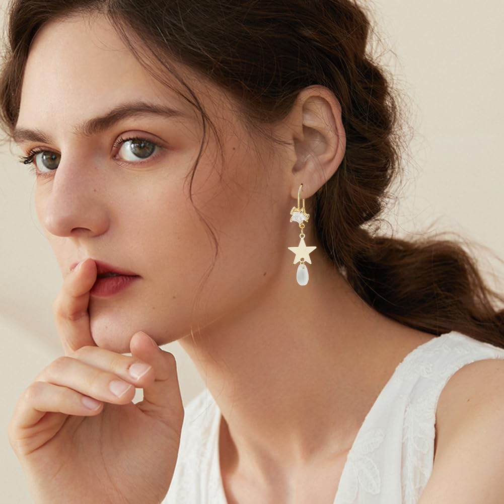 Beebeecraft 1 Box 24Pcs Cubic Zirconia Earring Hooks 18K Gold Plated Brass 6 Styles Fish Hooks Long Ear Wires with Loop for DIY Earring Jewelry Making 16.5~19mm - Image 5