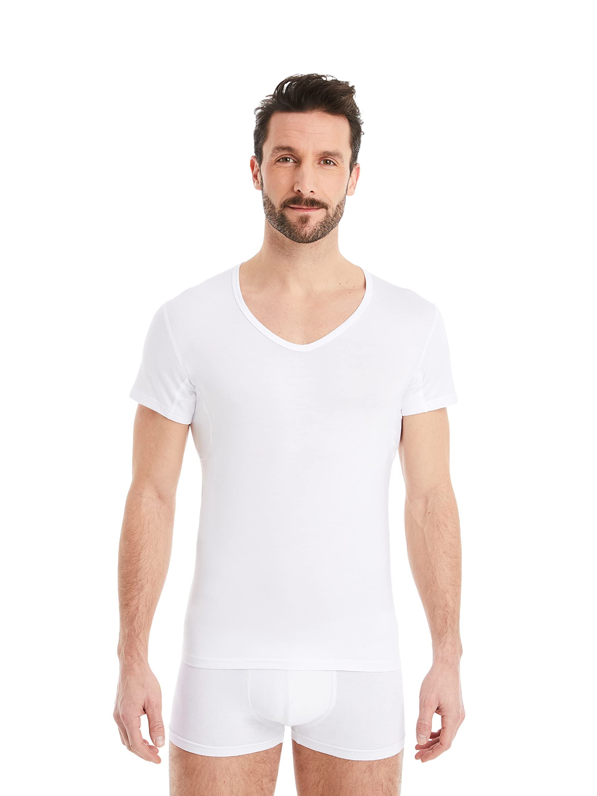 FINN Camiseta Funcional Hombre con Cuello en V - Camiseta Anti-Sudor con Inserciones contra Las Manchas de Sudor - Camiseta Interior de Manga Corta en Tejido Original Lenzing® Modal