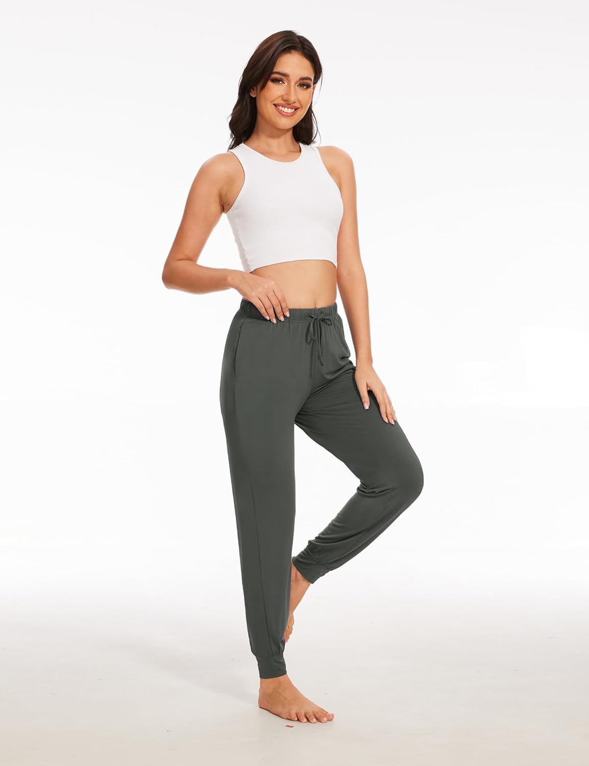 Bamboo Viscose Pajama Bottoms Women Drawstring Waist Pajama Pants with Pockets - Image 4