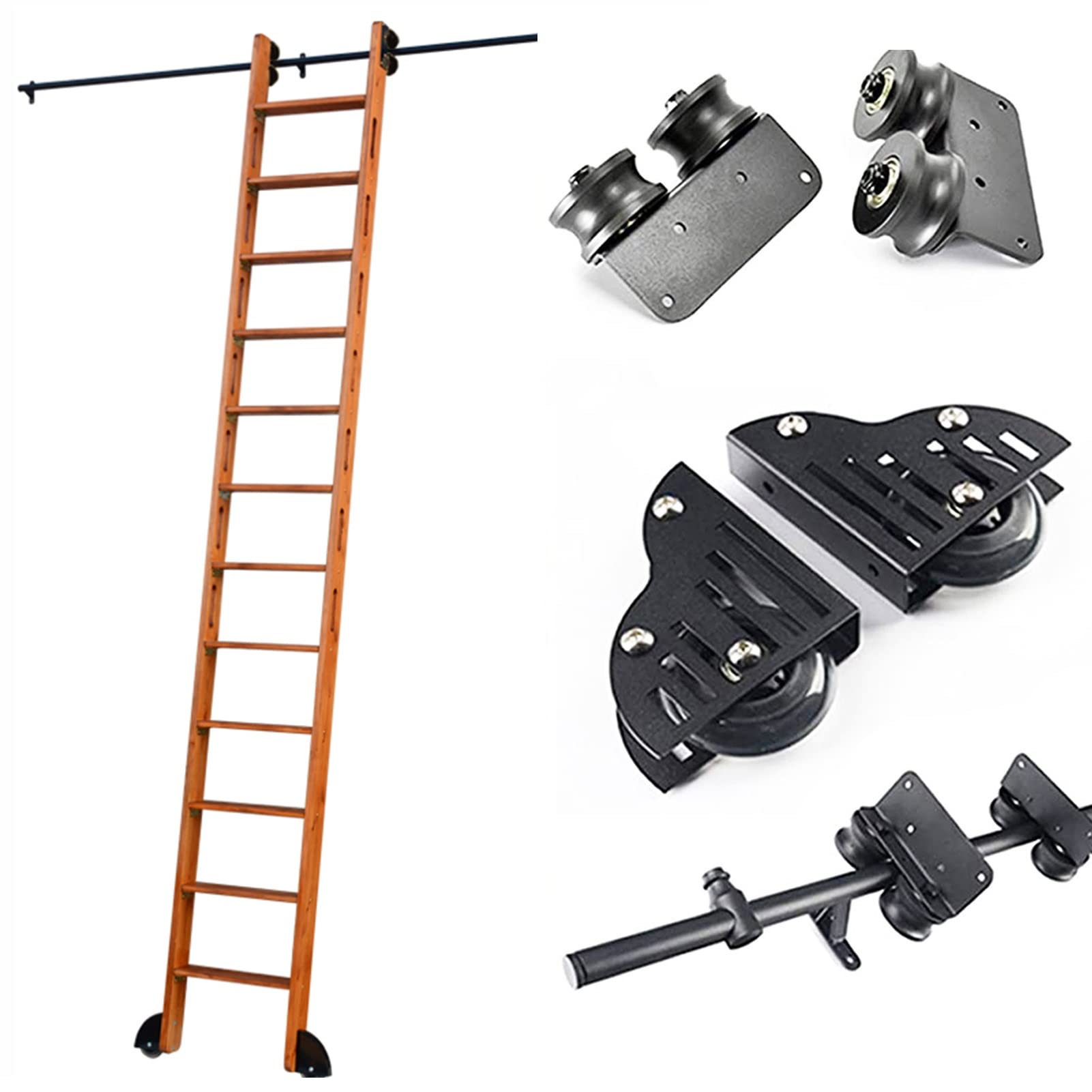 LWJSOCP Rolling Library Ladder Hardware Kit - Sliding Track with Floor Roller Wheels for Smooth Movement - Ideal for Home Libraries and Loft Spaces