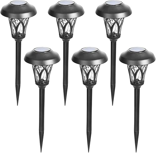 GIGALUMI Luces solares para caminos al aire libre, paquete de 6 luces solares de jardín, blanco cálido, negro, súper brillante, luces solares