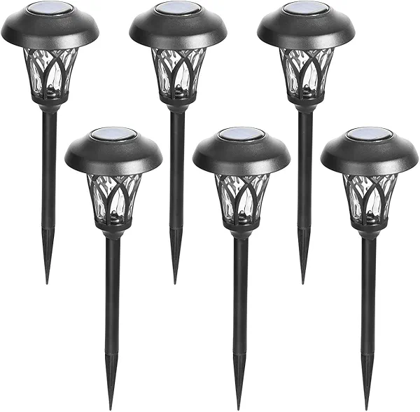 GIGALUMI Solar Lights Outdoor 6 Pack, Solar Landscape Lights Warm White, Black Super Bright High Lumen Waterproof Metal Automatic Solar Lights for Yard, Pathway, Garden, Walkway
