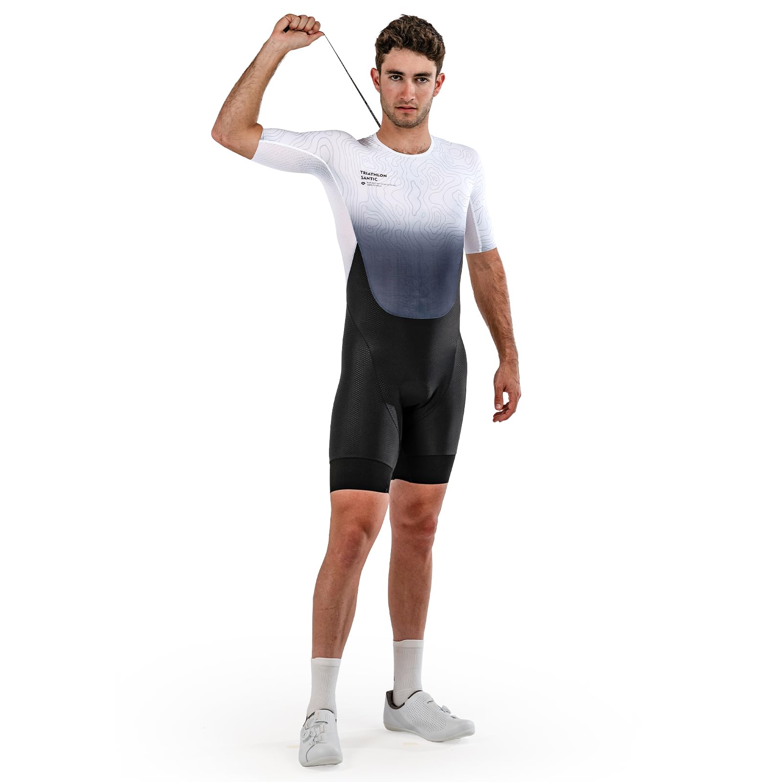 Santic Herren Triathlonanzug Einteiler Ärmellos Triathlon Anzug Gepolstert Kurzarm Trisuit Triathlon Kurz Hohe Elastizität Schnell Trocknend Abnehmen Fahrrad Skinsuit