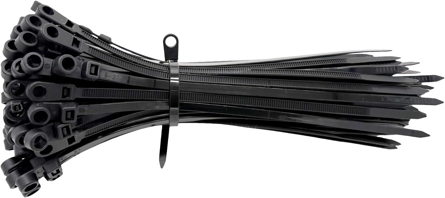 100Pcs Plastic Cable Ties with Screw Holes 8 Inch Self locking Cable Wire Ties for Indoor and Outdoor Basic Zip Ties 40 LBS-Black