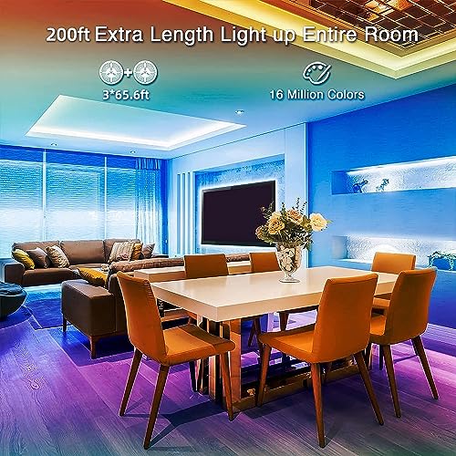 Image of hyrion LED Strip Lights 200ft, Music Sync LED Lights Strip for Bedroom, RGB Color Changing Bluetooth LED Lights with Remote,Smart APP Control