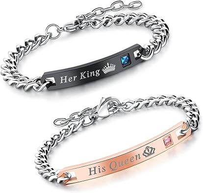 Xihuimay 2pcs King and Queen Matching Set His Hers Couples Bracelets Cubic Zirconia Bracelets Link Chain Crown Bracelets Gift Jewelry for Lover Anniversary Promise Bracelet for Men Women, Style 1