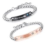Xihuimay 2pcs King and Queen Matching Set His Hers Couples Bracelets Cubic Zirconia Bracelets Link Chain Crown Bracelets Gift Jewelry for Lover Anniversary Promise Bracelet for Men Women, Style 1