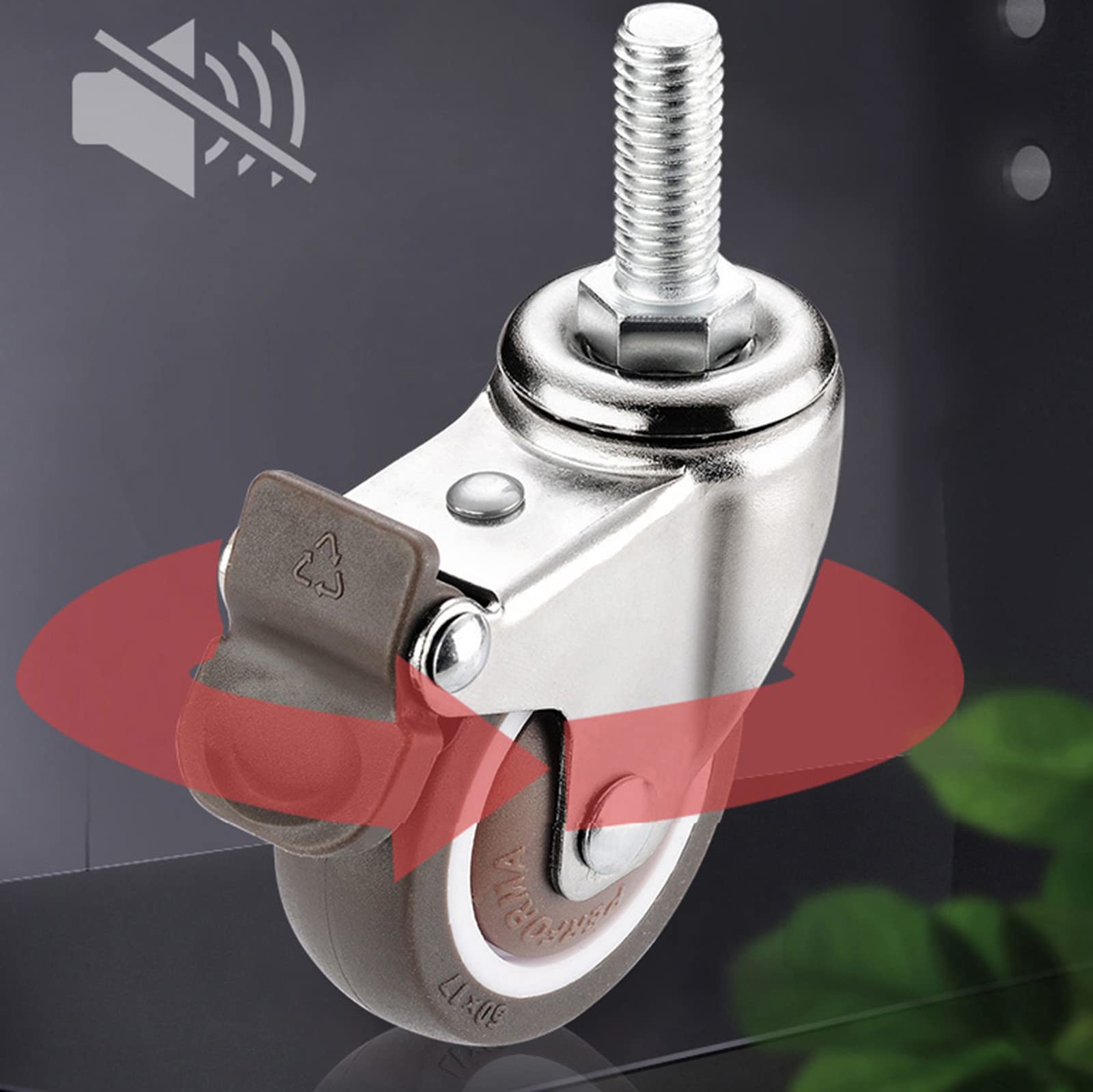 Rotelle girevoli mute Gomma TPR,Pivotanti Ruote mobili,Ruote Con gambo filettato,per Mobili,Sedie,Tavolo,Carrello,Banco da lavoro,4 pezzi,M10-2nobrakes+2brakes