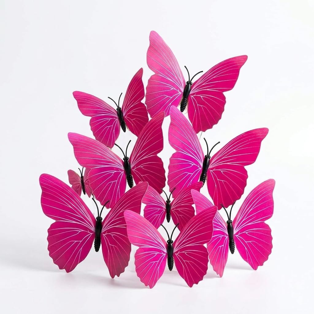 Xtore 12pcs 3D Home Decor Pink Butterfly | Beautiful Decor Item | Comes with Sticking pad - (Set of 12, Shaded Pink) 1