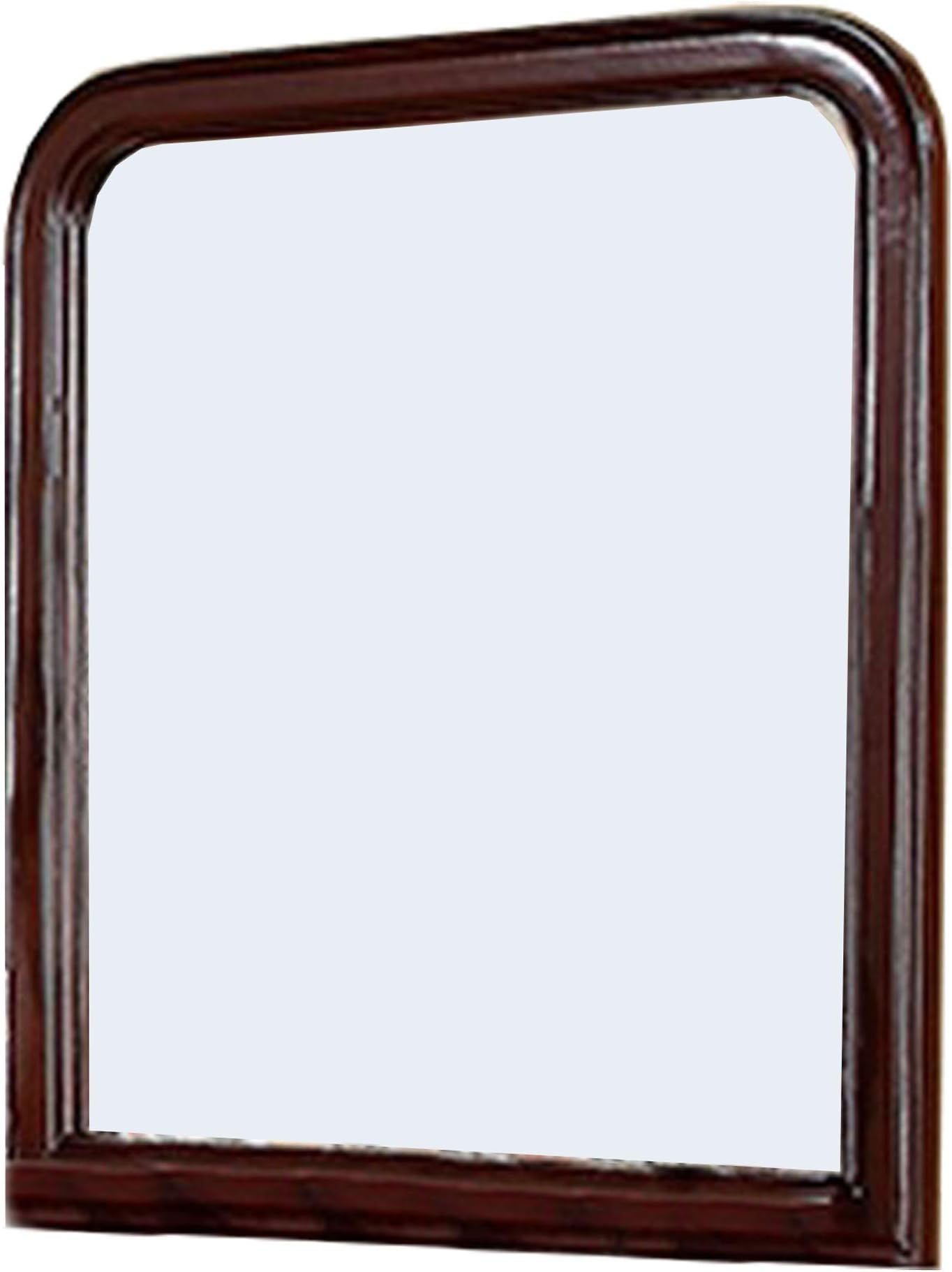 Benjara Wall 37 Inches Wooden Mirror with Curved Edges, Brown