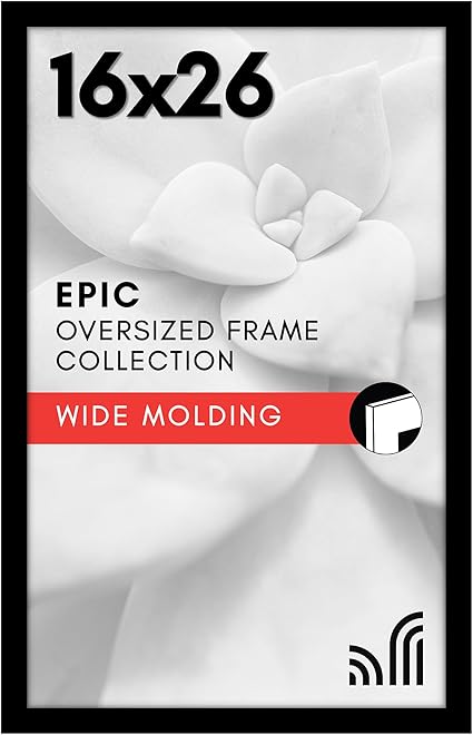 Americanflat 16x26 Picture Frame with Polished Plexiglass - Black Picture Frame - Wide Photo Frames Made of Engineered Wood for Vertical or Horizontal Wall Display - Epic Collection - Black