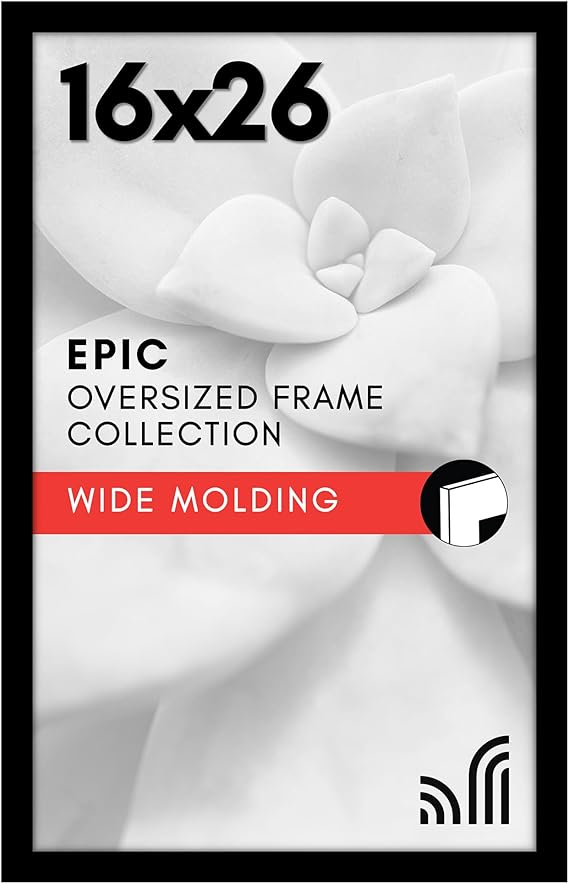 Americanflat 16x26 Picture Frame with Polished Plexiglass - Black Picture Frame - Wide Photo Frames Made of Engineered Wood for Vertical or Horizontal Wall Display - Epic Collection - Black