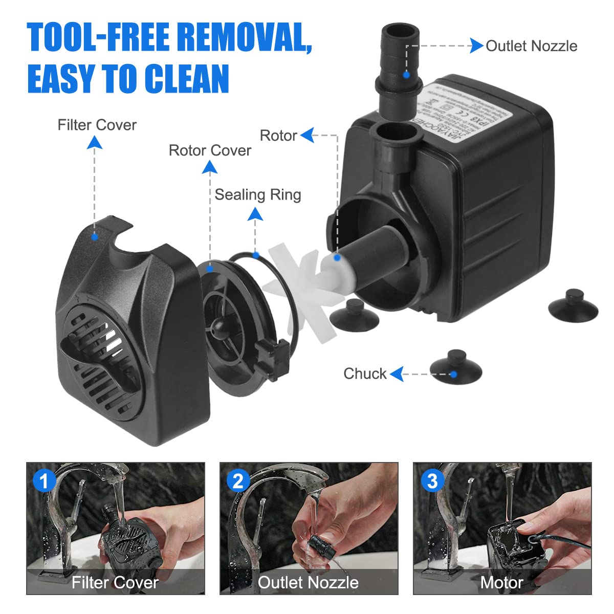 flintronic Mini Bomba de Agua, 16W/800L/H para Acuario con 2 Boquillas, Altura máxima 1.6m, Sumergible para Fuente de Estanque, EU Enchufe