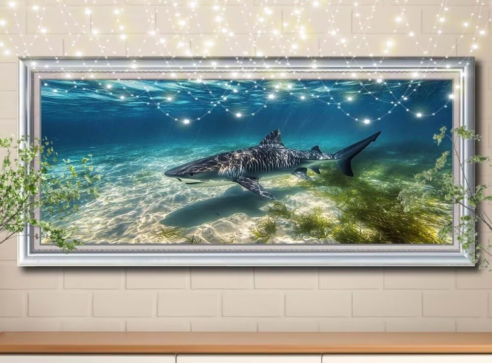 Malarstwo diamentowe 5D, dla dorosłych, rekina, zwierzę, obraz "zrób to sam", obraz dla dzieci, 60 x 120 cm, zestaw do malowania diamentami, dekoracja ścienna 8E-4943