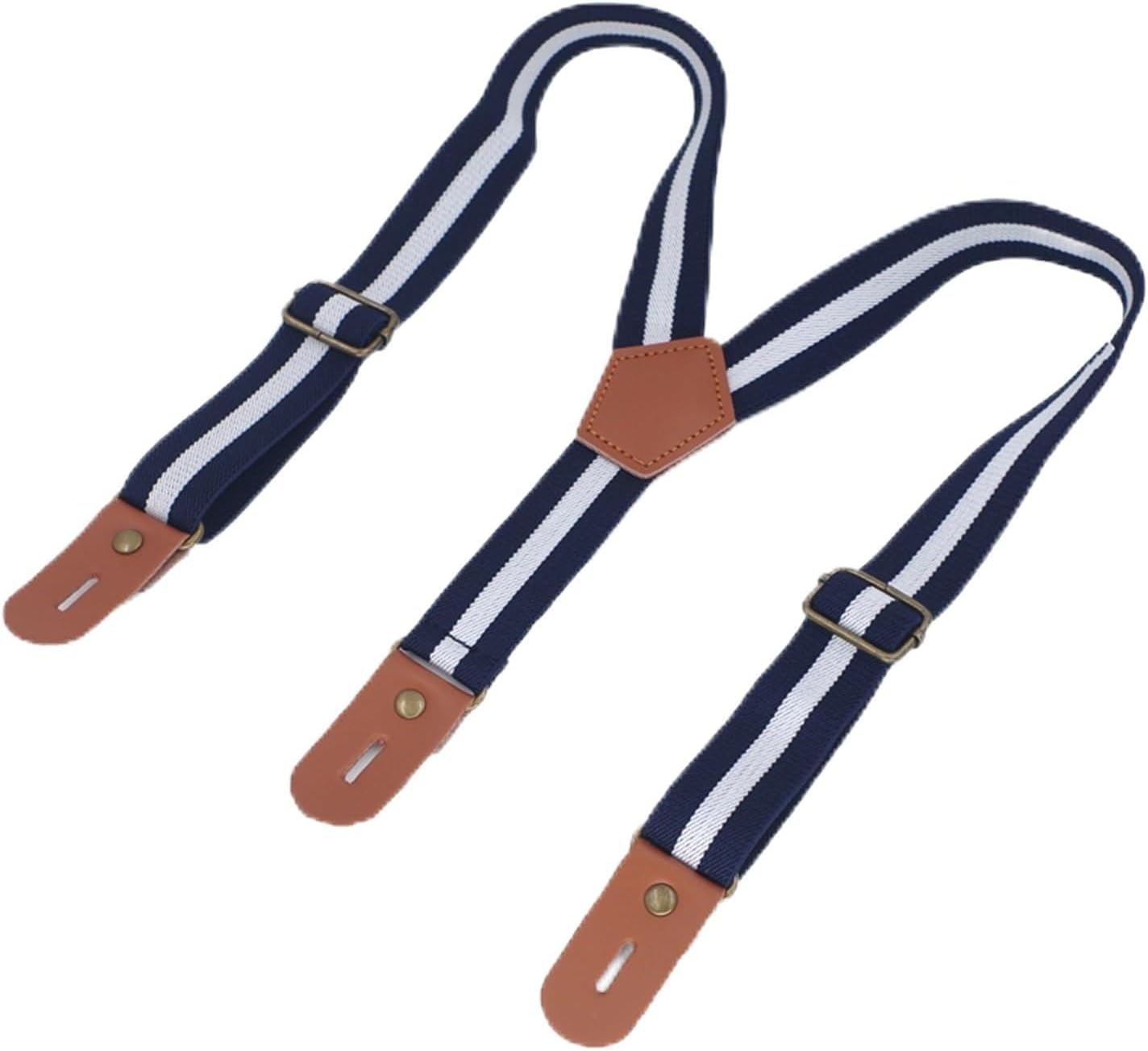 Garter Pant Clips, Boy Suspenders Leather Braces Buttons(Blue bar)