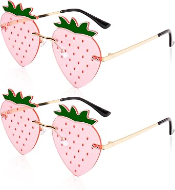Rimless Strawberry Shape Sunglasses for Women Men Party Halloween Christmas Cosplay Glasses Prom Accessories