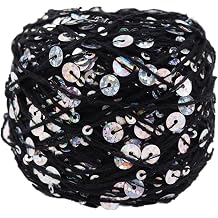 Shimmering Sequin Cotton Yarn 153yard Sparkling Thread Crochet Strings for Headband Beanie Knitting Sweater Weaving DIY Stitch Winter Accessories Rag Doll Black