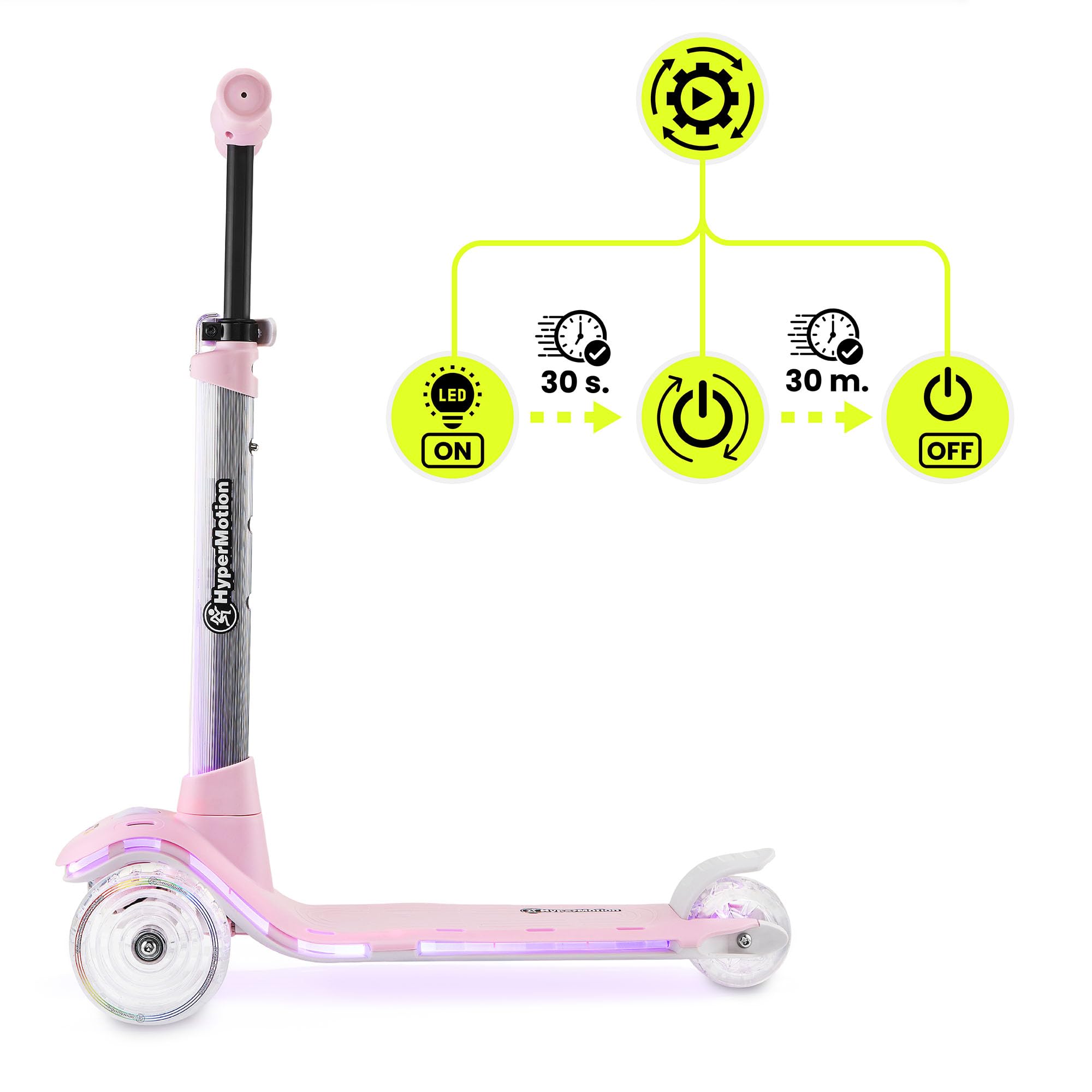HyperMotion- Monopattino a tre ruote per bambini, 3-8 anni, con illuminazione