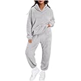 Ladies Pajamas Sets 2 Piece Fuzzy Fleece Outfits for Women Warm Pullover and Sweatpant Plush Winter Lounge Sets