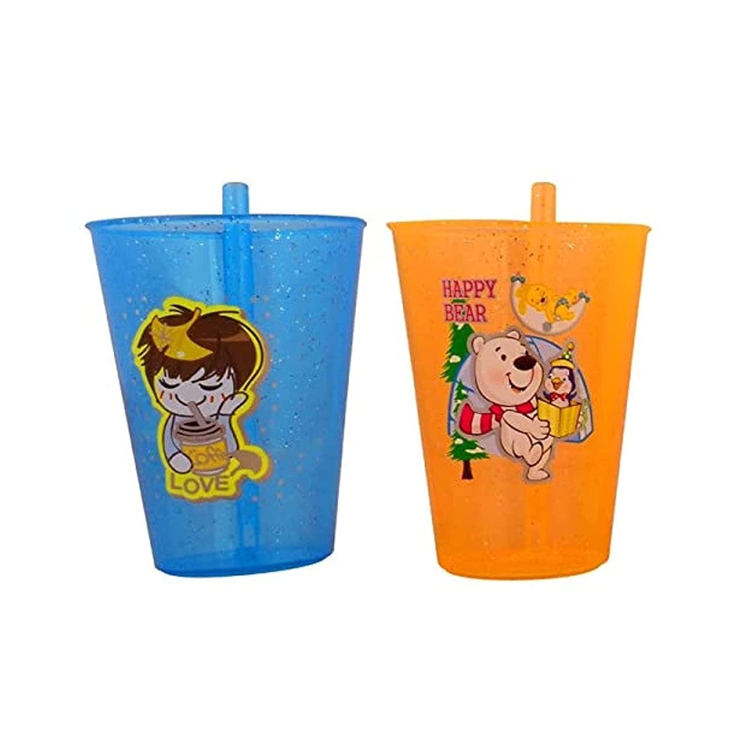 faas Plastic Sipper Glass with Straw for Kids Easy to sip The Water Pack of 2 (Mulicolor)