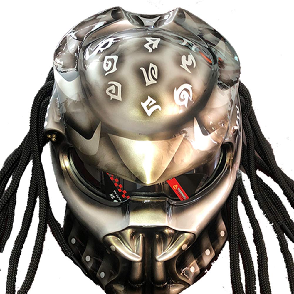 Helmet predator cosplay mask riding full face helmet mask detachable (Gray (letters),XXL)
