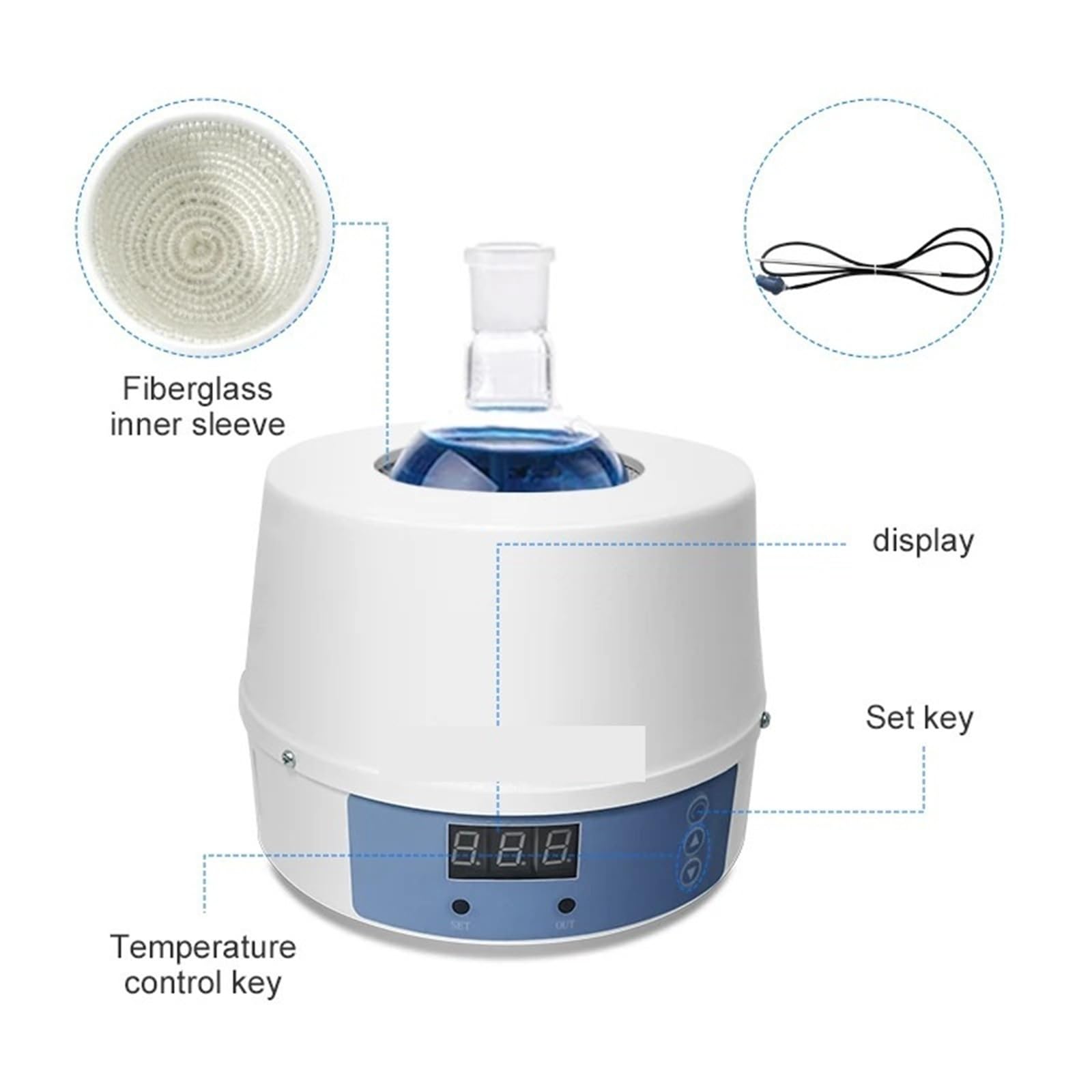 Cyfrowy elektryczny płaszcz grzewczy, laboratoryjny grzejnik termostatyczny z regulatorem temperatury do 250/500/1000 ml, równomiernie mieszany do użytku laboratoryjnego